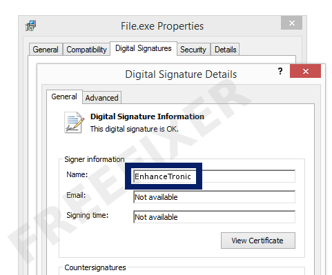 Screenshot of the EnhanceTronic certificate