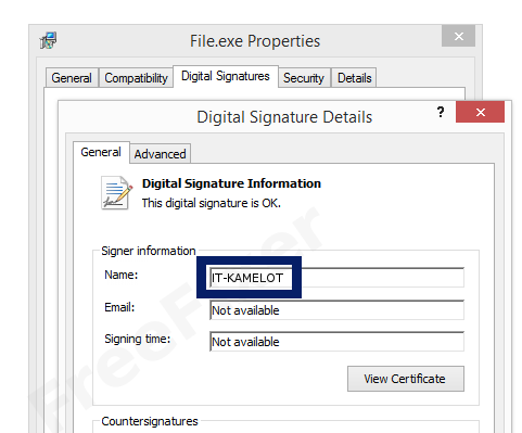 Screenshot of the IT-KAMELOT certificate