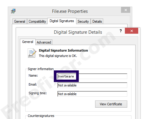 Screenshot of the Inertware certificate