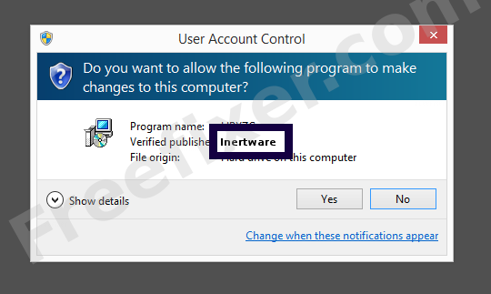 Screenshot where Inertware appears as the verified publisher in the UAC dialog