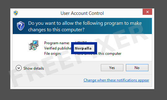 Screenshot where Norpalla appears as the verified publisher in the UAC dialog