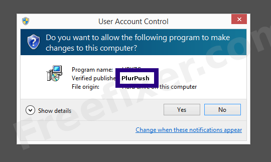 Screenshot where PlurPush appears as the verified publisher in the UAC dialog