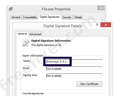 Screenshot of the Sivensys.S.R.L. certificate