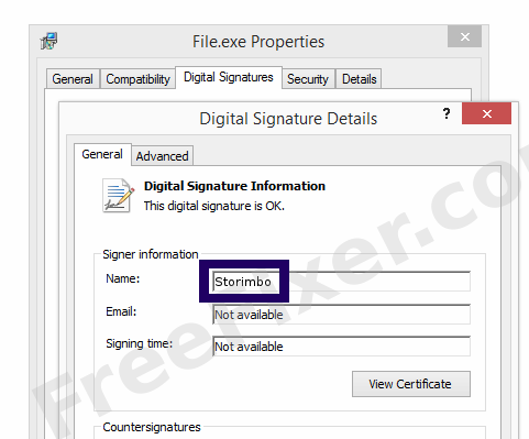 Screenshot of the Storimbo certificate