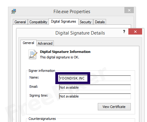 Screenshot of the YOONDISK.INC certificate